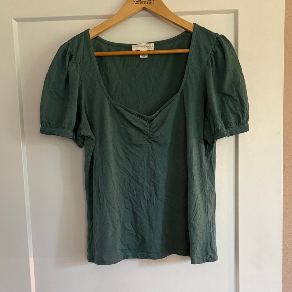 Treasure & Bond Deep Green Puff Sleeve Blouse